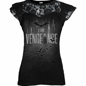 Spiral direct the batman I am vengeance lace layered cap sleeve womens top